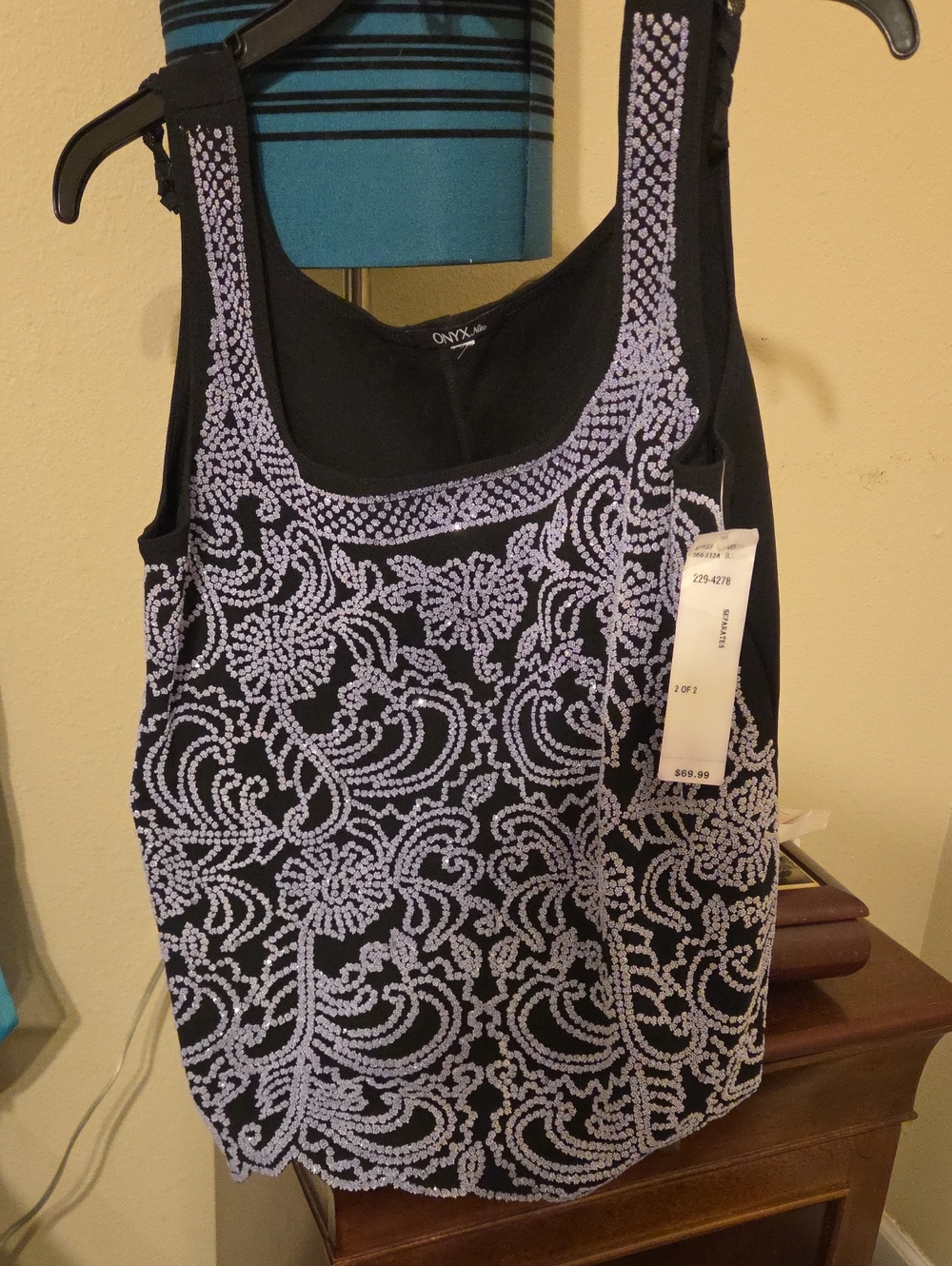 ***Onyx Nite Black Tank with Lavender Bead Embroidery** It Is Very Nice!